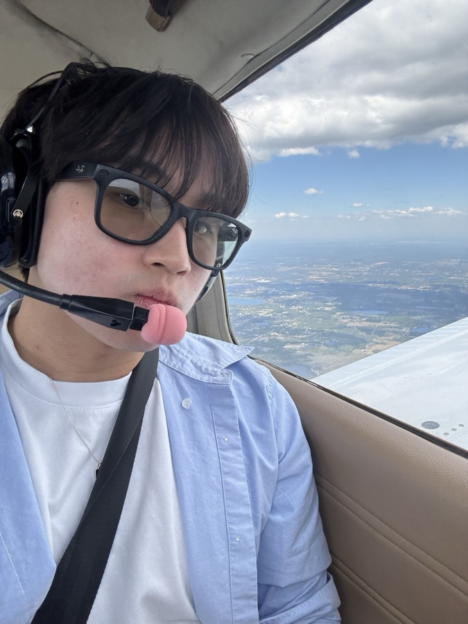 In the cockpit of a small plane