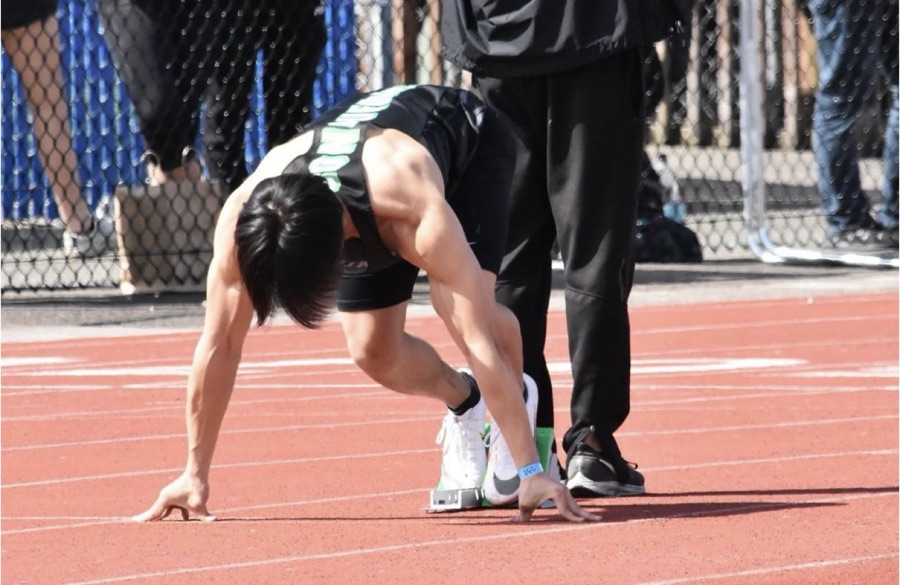 In the blocks at a track meet